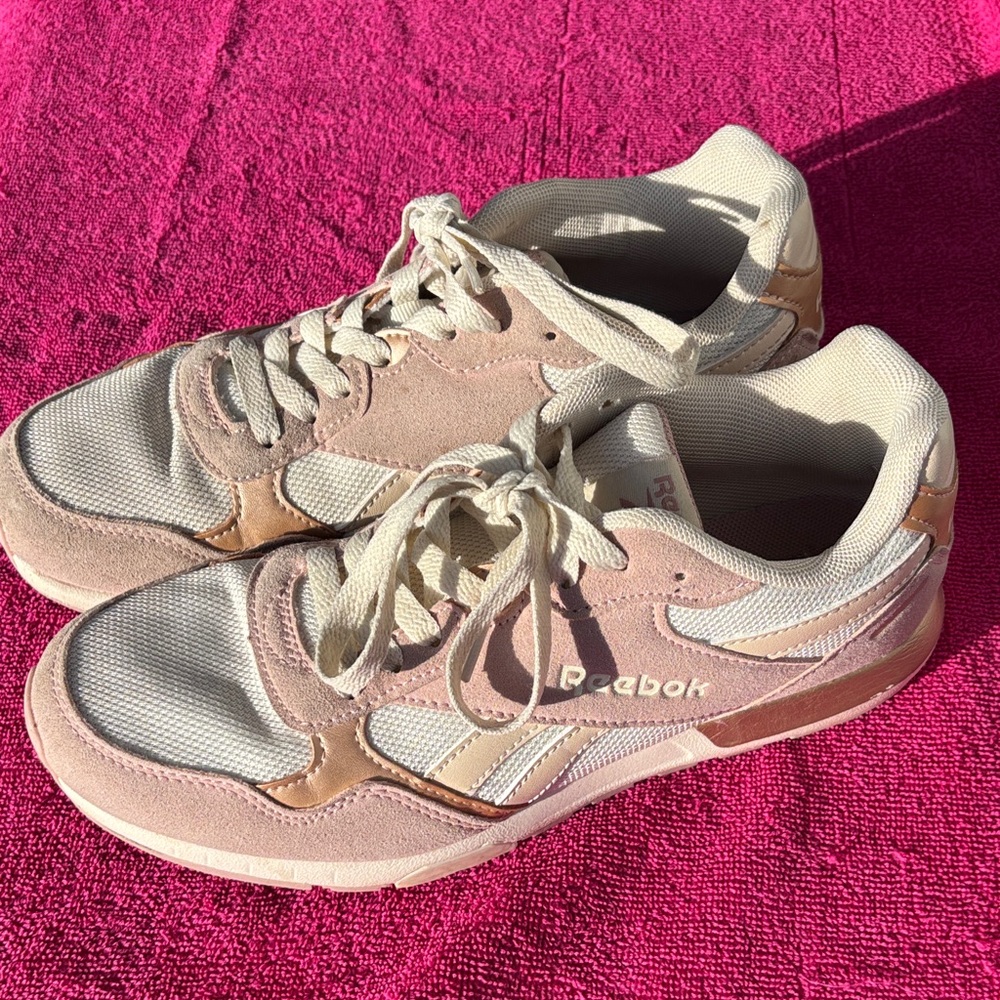 Reebok Women's Pink and Cream Suede Mesh Sneakers
